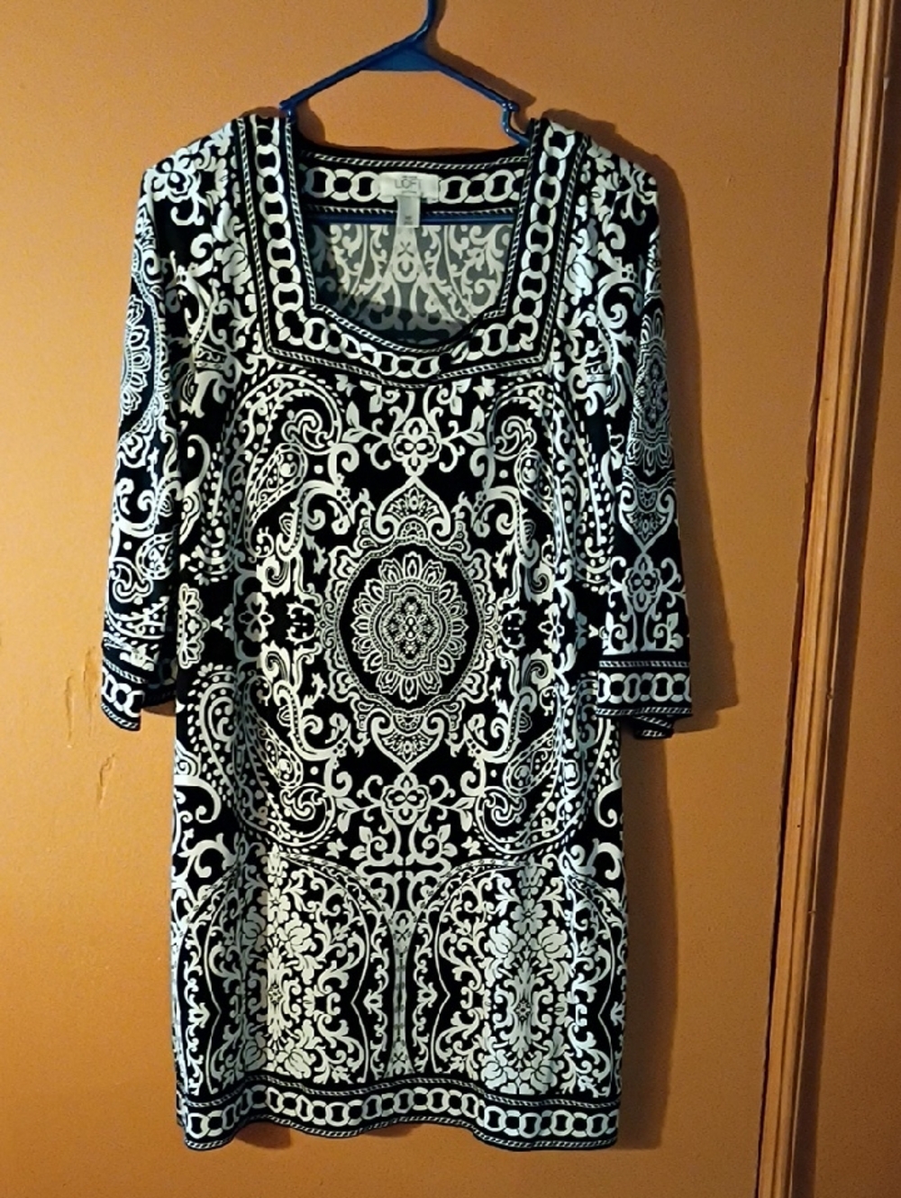 LOFT Petites Black & White Printed Dress